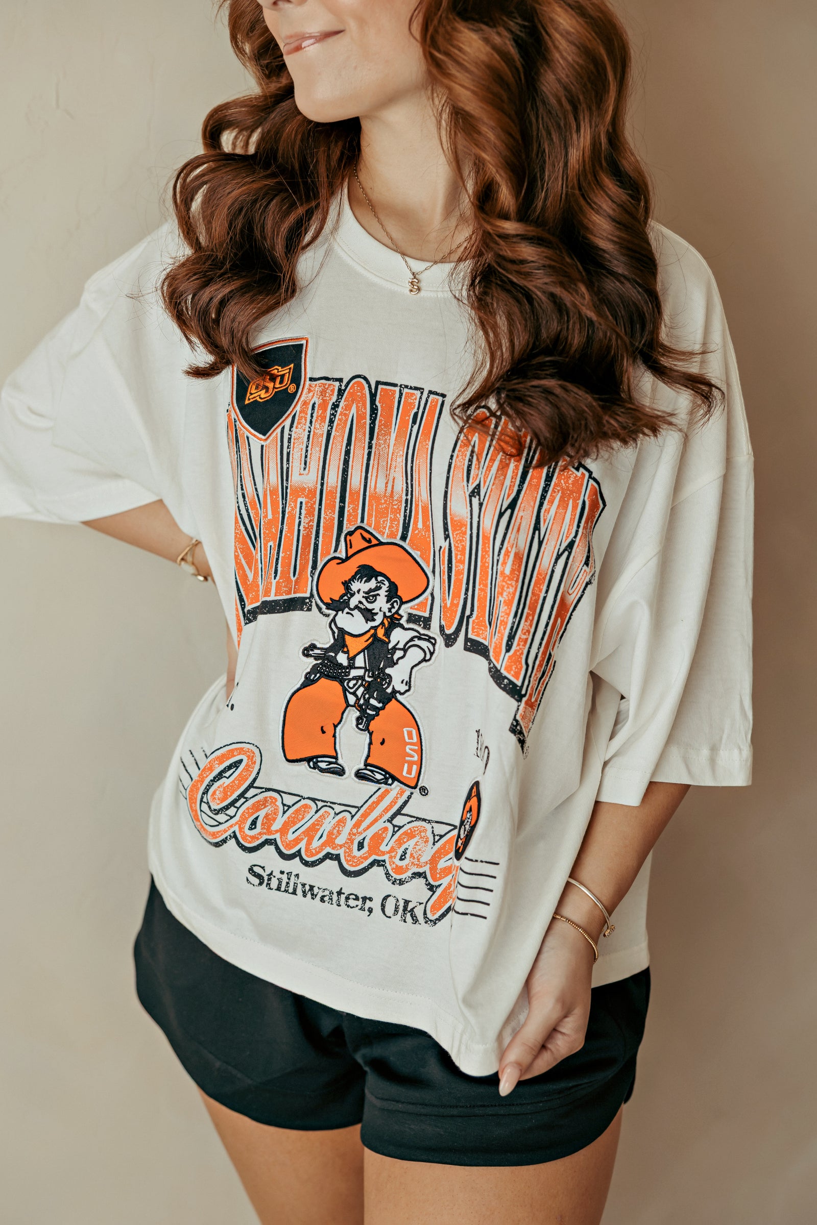 Oklahoma State Maddux Multimedia Semi Cropped Oversized Band Tee