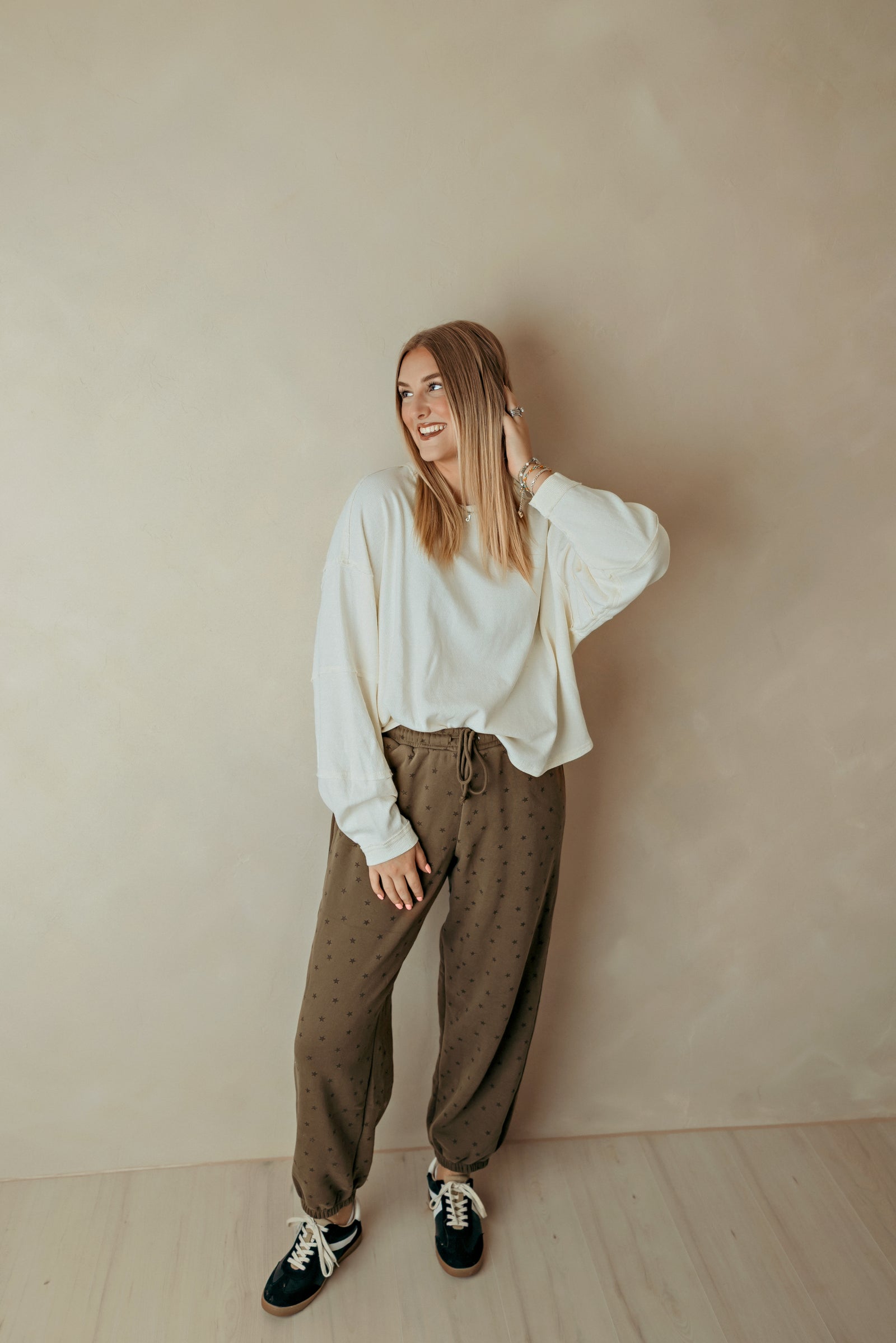 Cream Mineral Wash Oversized Raw Edge Crew Top