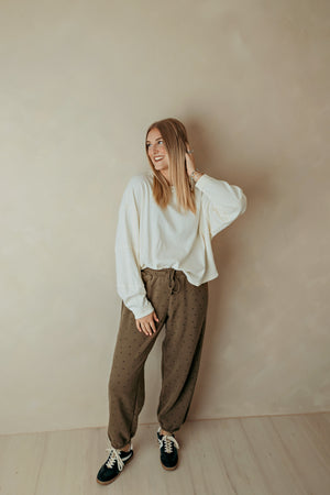 Cream Mineral Wash Oversized Raw Edge Crew Top