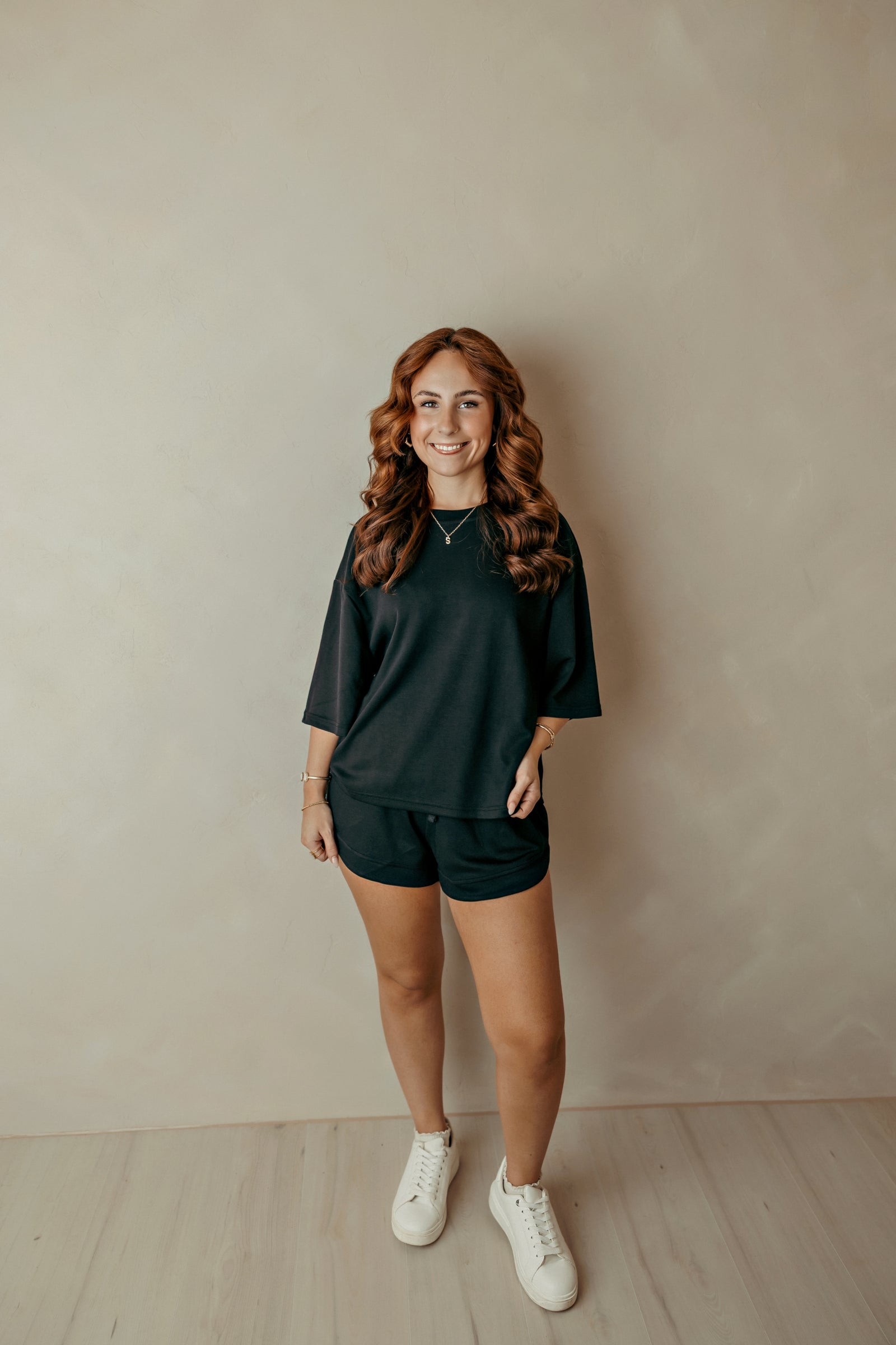 Black Loose Fit Crew Neck Short Sleeve Top