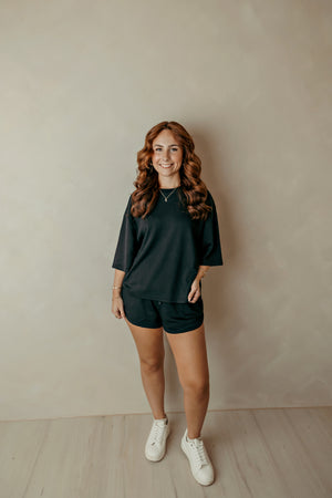 Black Loose Fit Crew Neck Short Sleeve Top