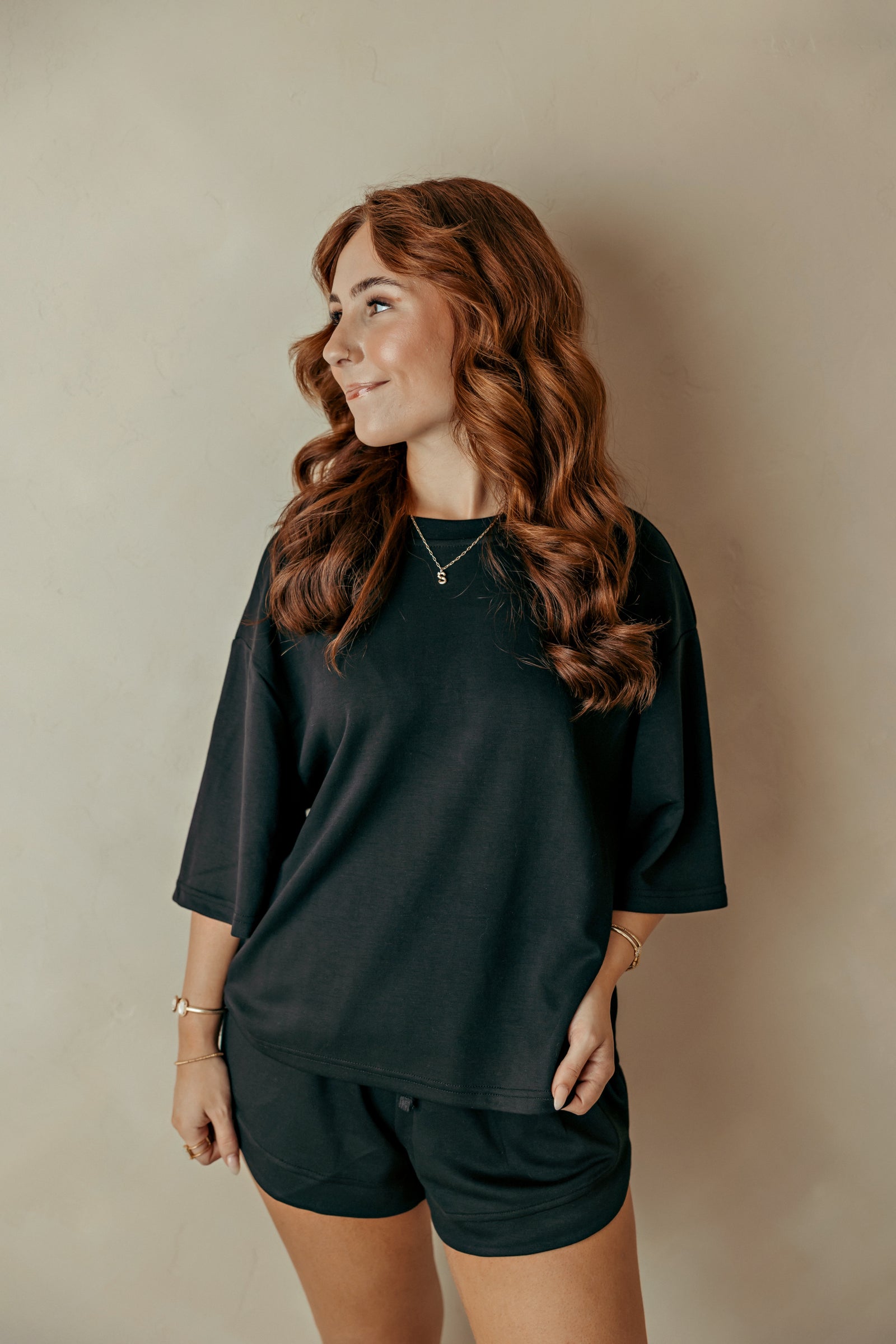 Black Loose Fit Crew Neck Short Sleeve Top