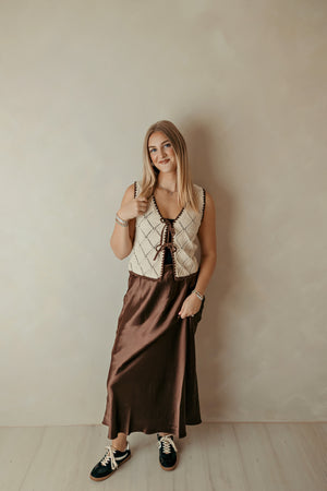 Dark Brown Satin Maxi Skirt