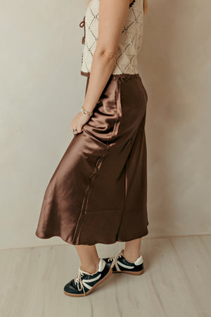 Dark Brown Satin Maxi Skirt