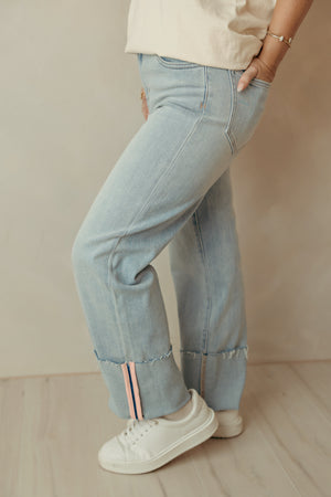 Ella Light Wash HR Cropped Cuff Classic Straight Jeans