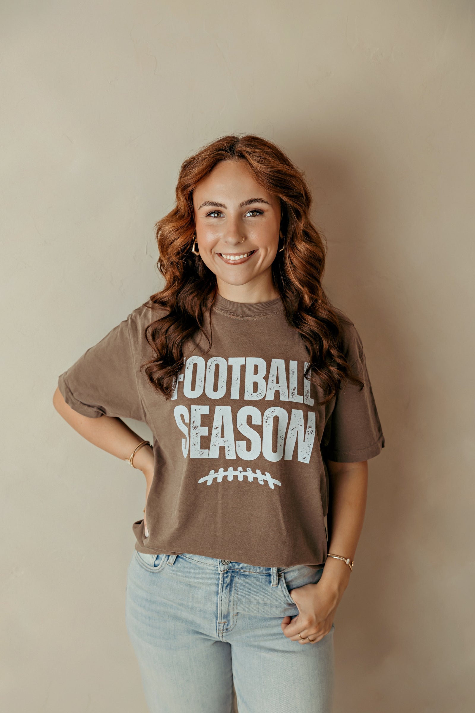 Adult Football Season Graphic Tee Brown