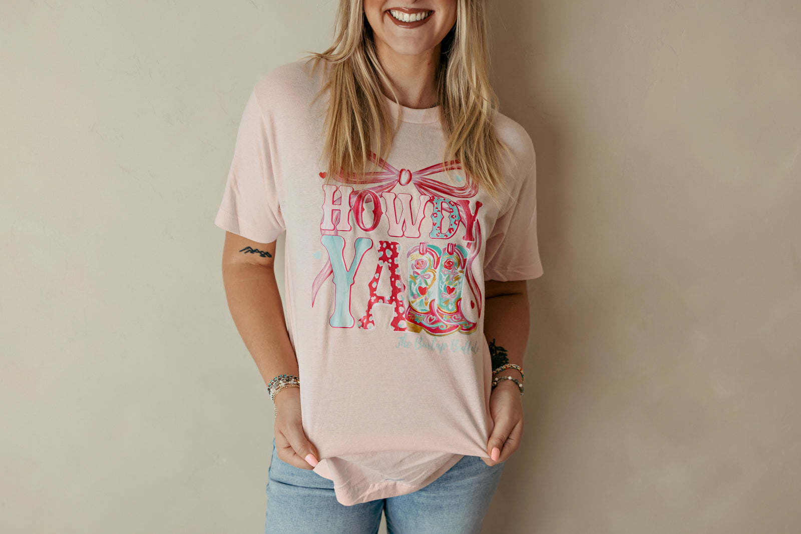 Howdy Yall Pink Bow Graphic Tee Pink