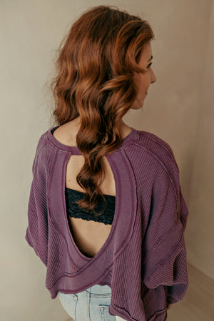 Dark Cherry Mineral Wash Waffle Open Back Top