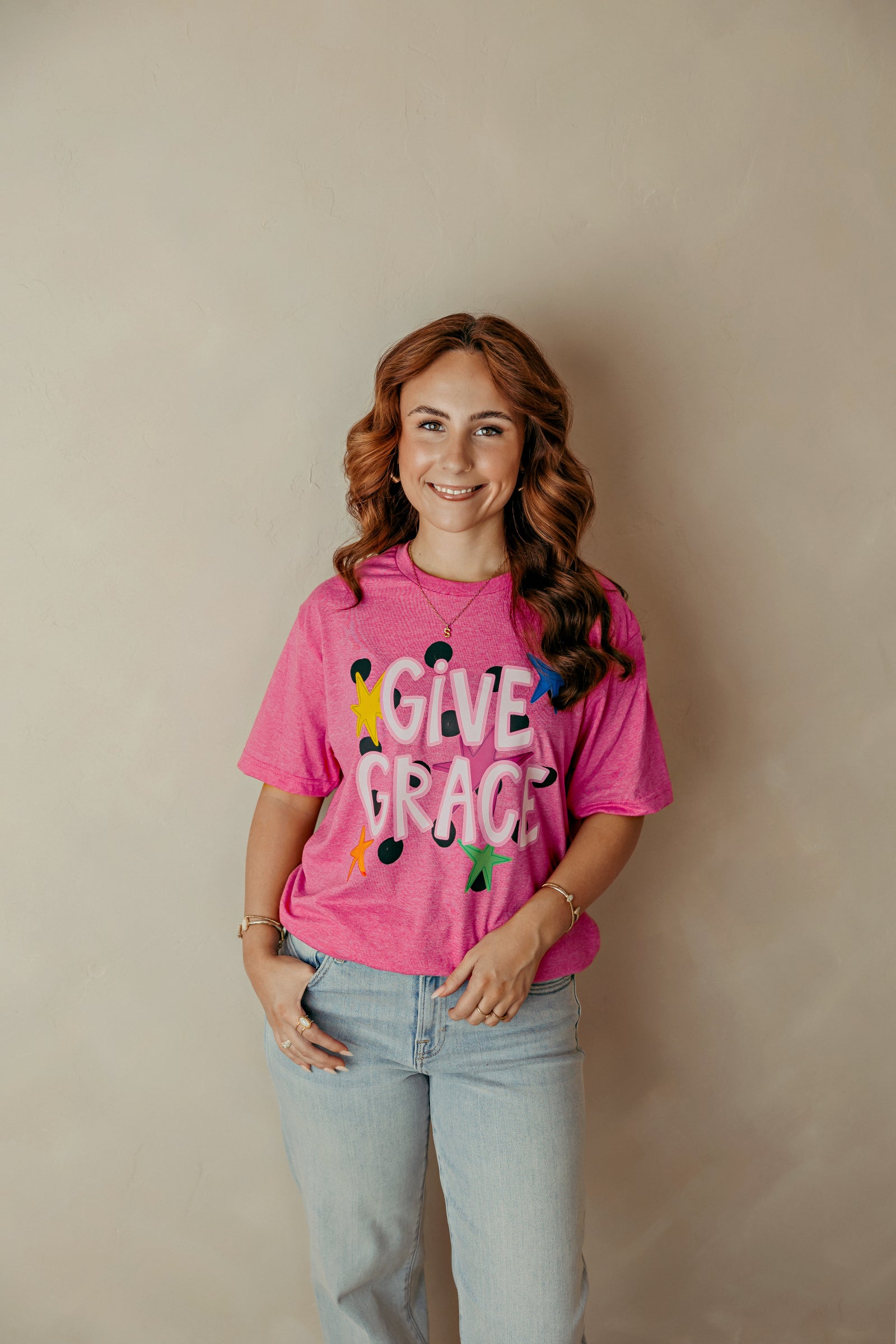 Give Grace Graphic Tee Pink