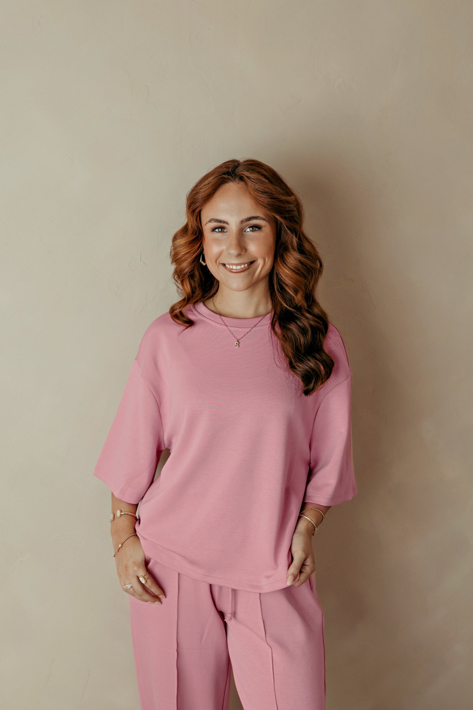 Pink Loose Fit Crew Neck Short Sleeve Top