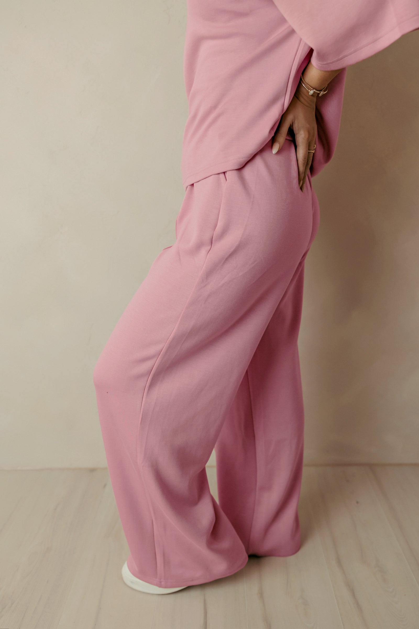 Pink Drawstring Waist Pintuck Wide Leg Pant