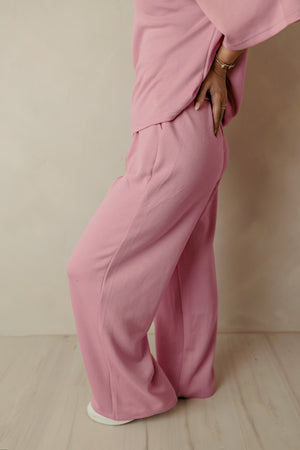 Pink Drawstring Waist Pintuck Wide Leg Pant