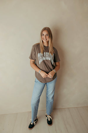 Adult Polka Dot And Cheetah Oklahoma Graphic Tee Brown