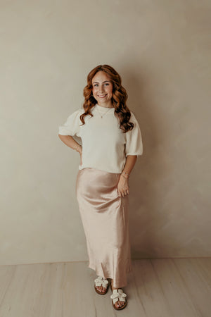 Dark Taupe Satin Midi Skirt