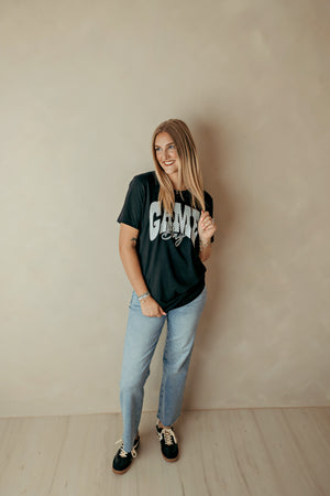 Adult Polka Dot Cheetah Game Day Graphic Tee Black