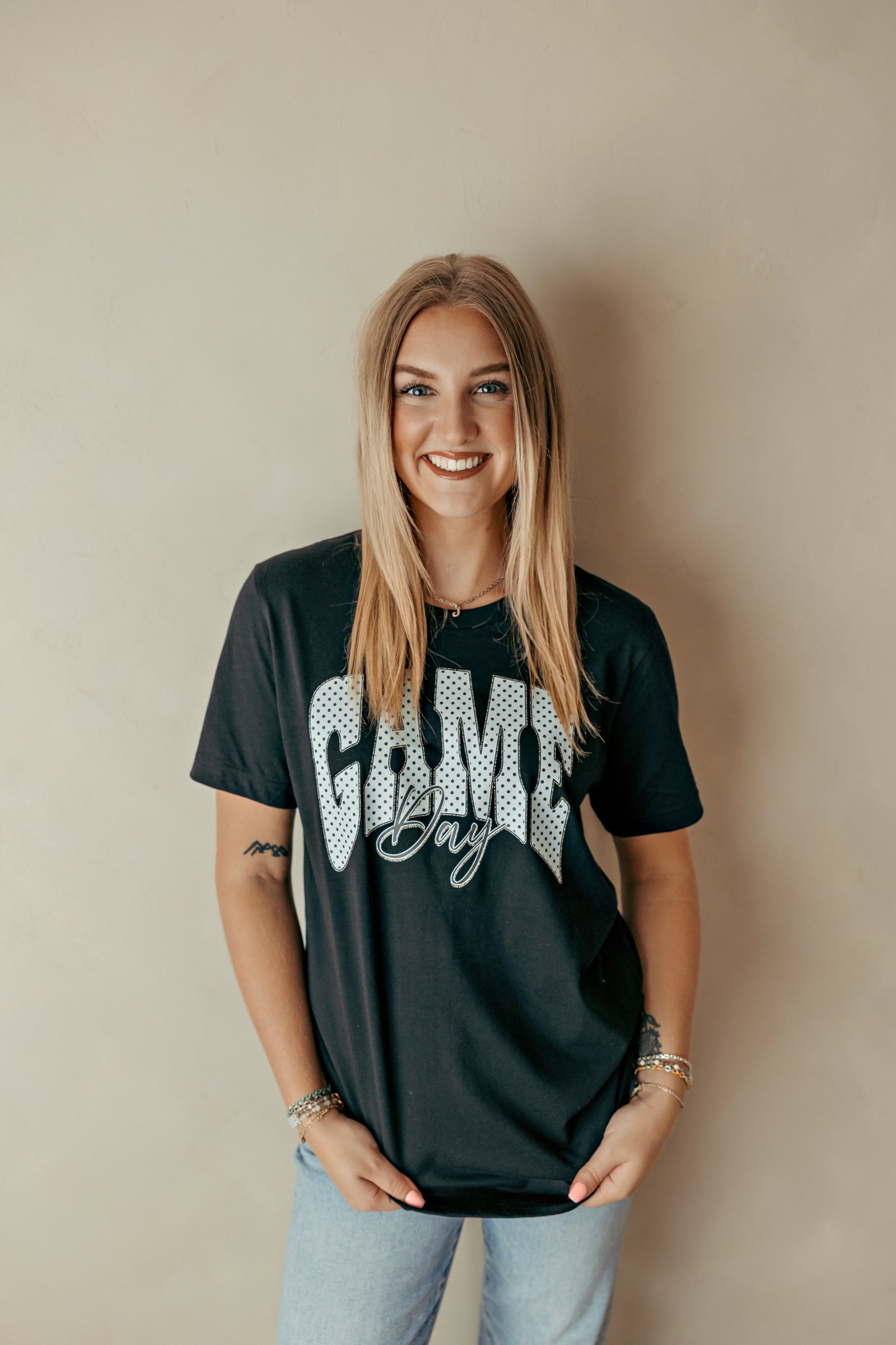 Adult Polka Dot Cheetah Game Day Graphic Tee Black