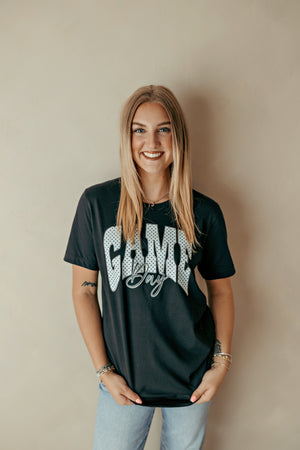 Adult Polka Dot Cheetah Game Day Graphic Tee Black