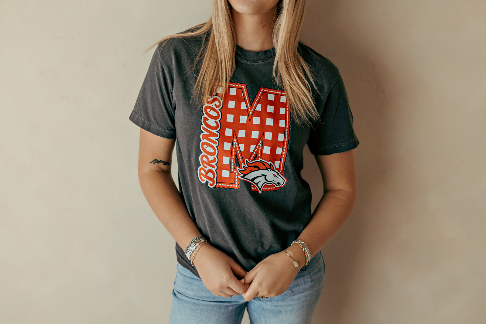 Adult Plaid Mustang Broncos Graphic Tee