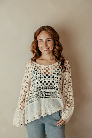 Crochet Flowy Top Eyelet Contrast Scalloped Edge