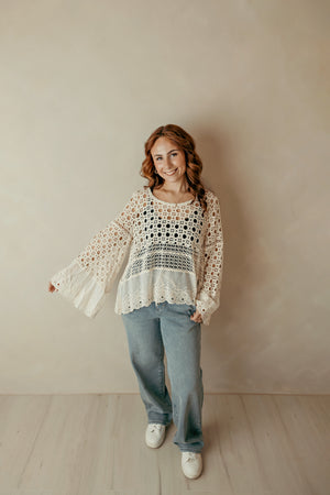 Crochet Flowy Top Eyelet Contrast Scalloped Edge