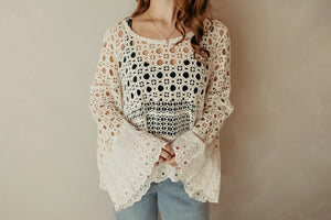 Crochet Flowy Top Eyelet Contrast Scalloped Edge