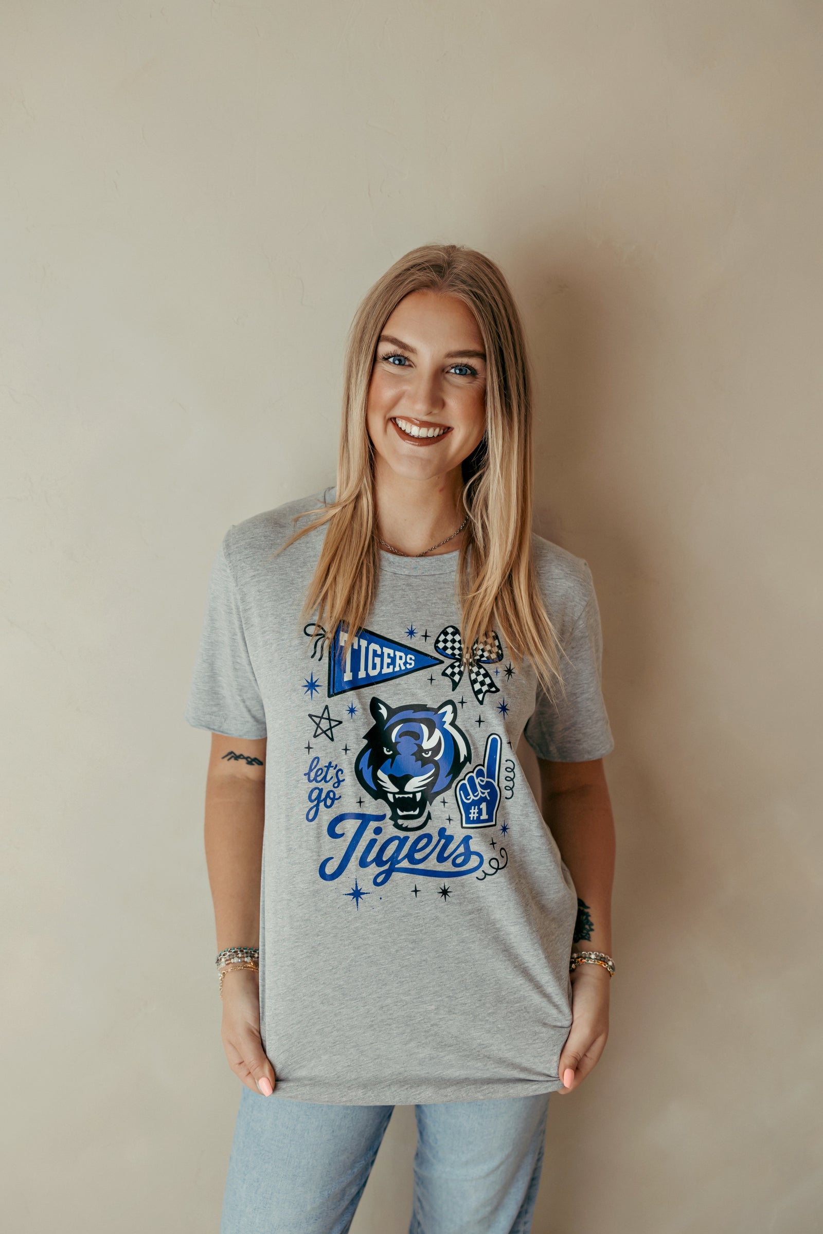 Tigers Spirit Collage Graphic Tee Heather Grey