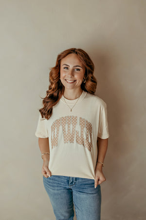 Adult Polka Dot WWJD Graphic Tee Ivory