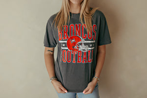 Adult Mustang Broncos Red Helmet Graphic Tee Gray
