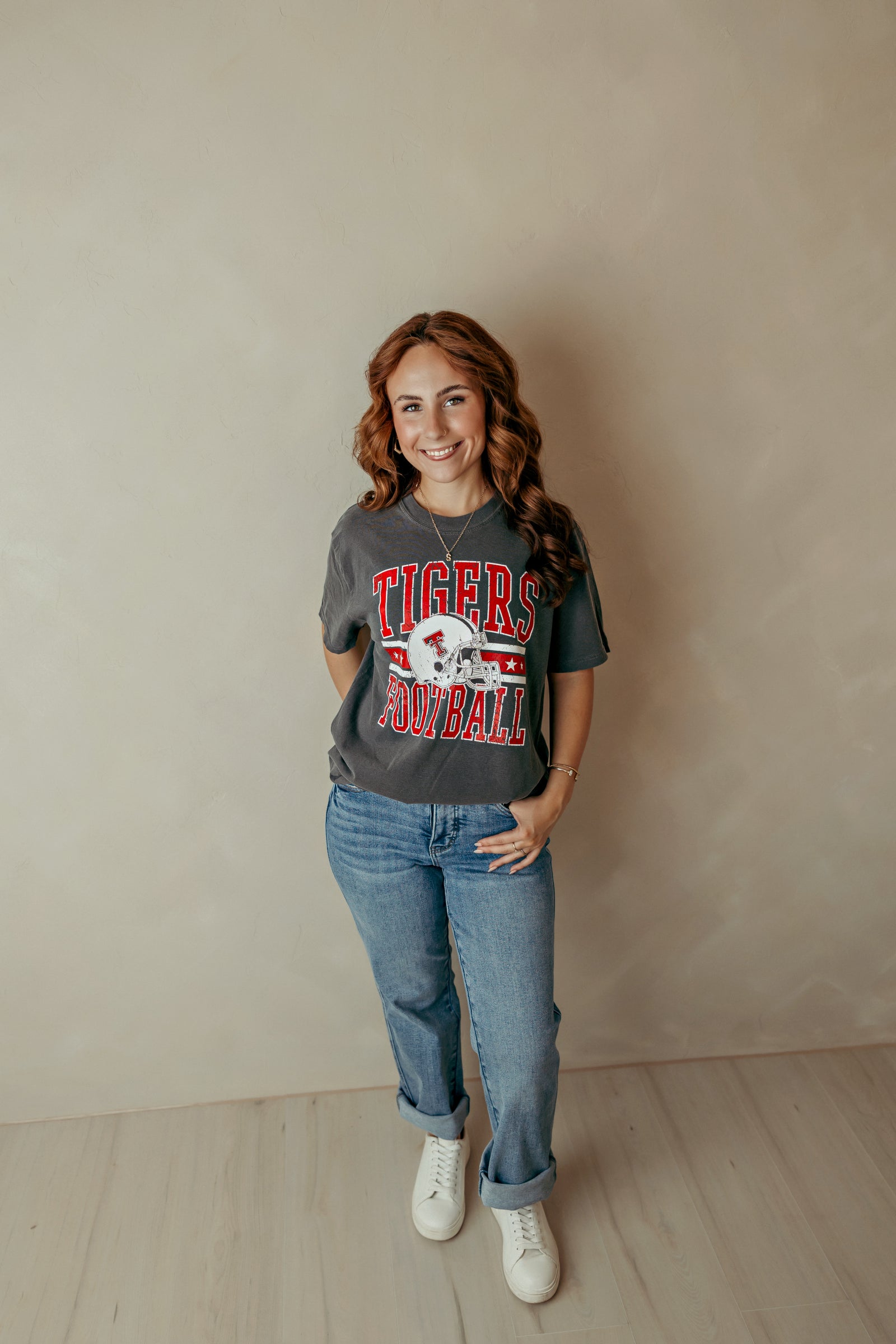 Adult Tuttle Tigers White Helmet Graphic Tee Gray
