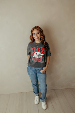 Adult Tuttle Tigers White Helmet Graphic Tee Gray
