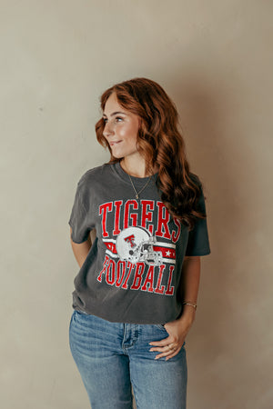 Adult Tuttle Tigers White Helmet Graphic Tee Gray