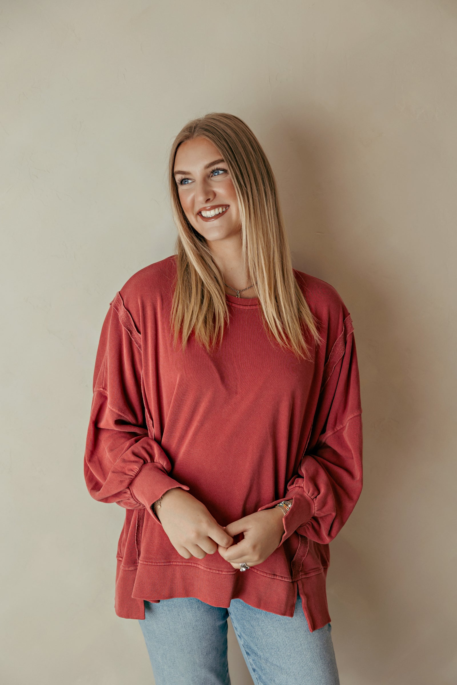 Dark Red Sweatshirt Bottom Side Slit