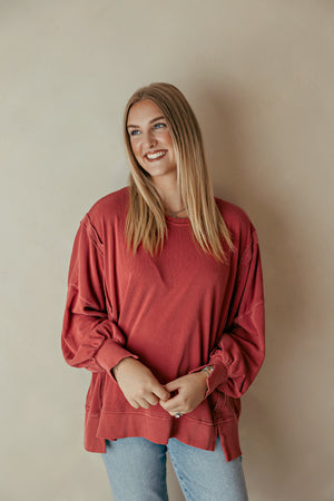 Dark Red Sweatshirt Bottom Side Slit