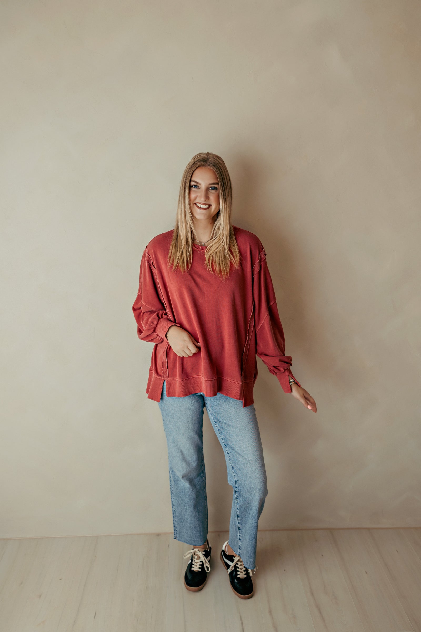 Dark Red Sweatshirt Bottom Side Slit