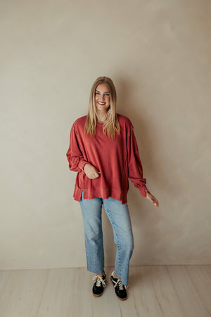 Dark Red Sweatshirt Bottom Side Slit