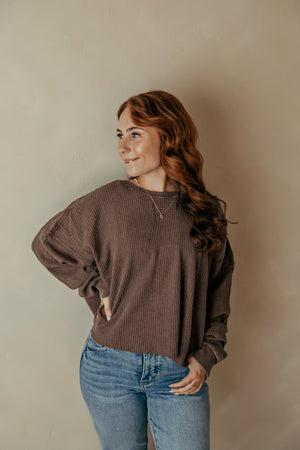 Dark Brown Mineral Wash Waffle Open Back Top