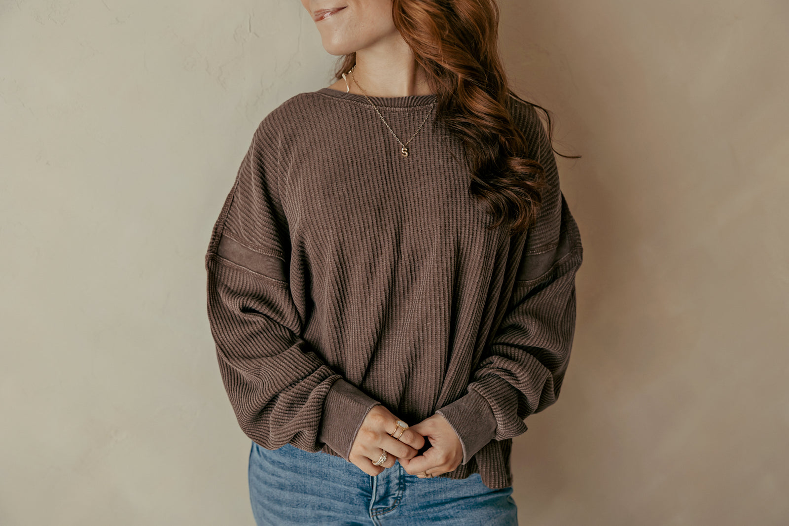 Dark Brown Mineral Wash Waffle Open Back Top