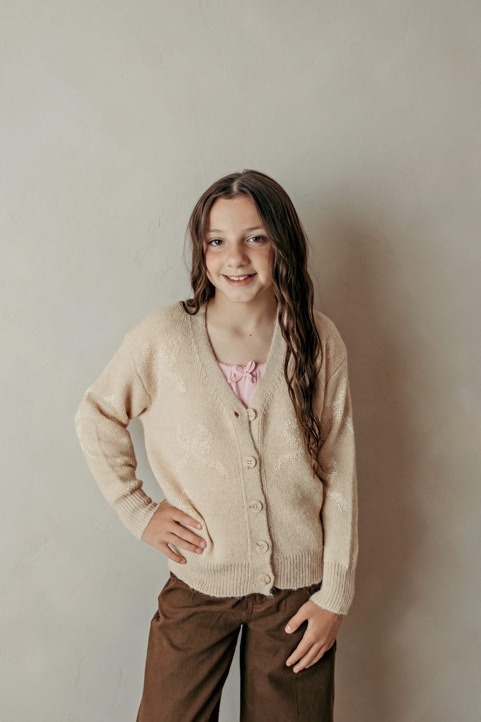 Girl's Knitted Cardigan Beige