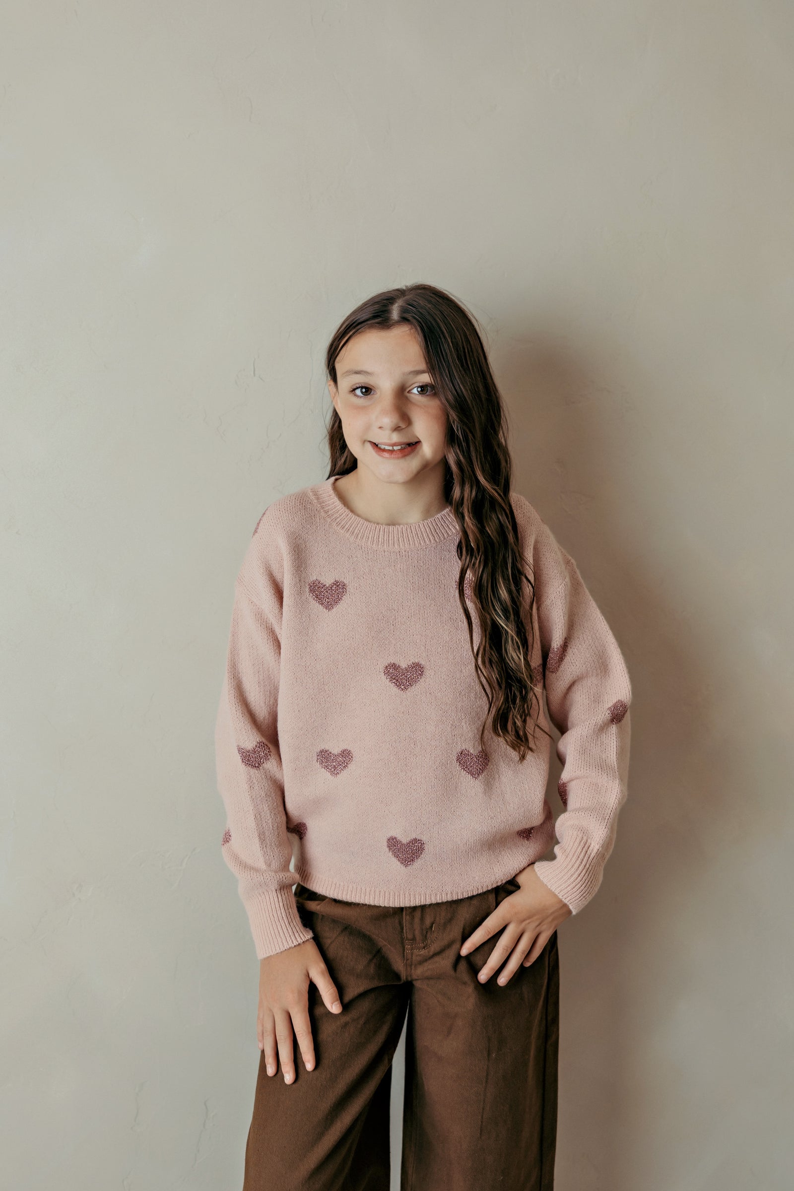 Girl's Knitted Sweater Pink Hearts