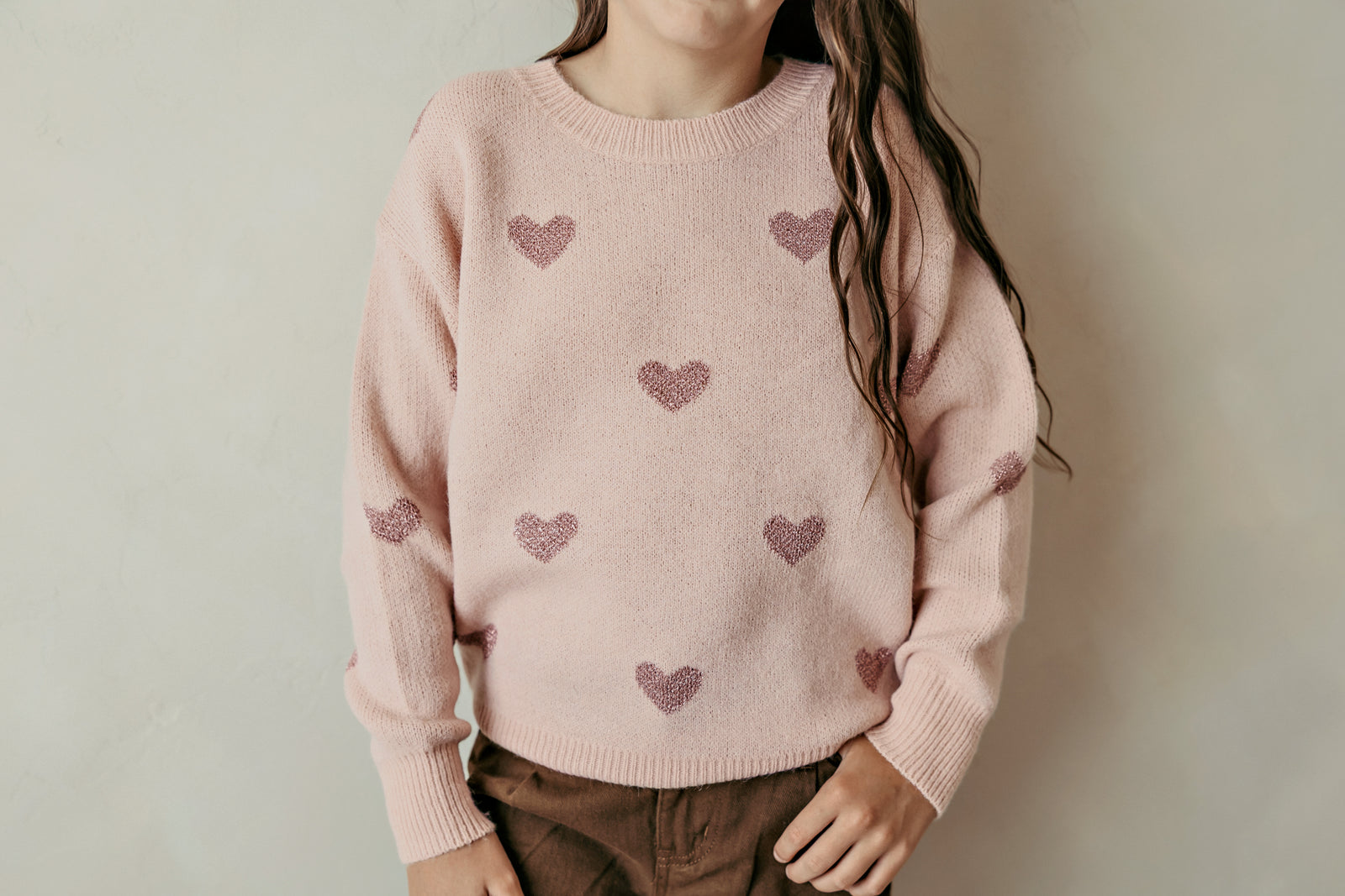 Girl's Knitted Sweater Pink Hearts