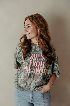 She's From Oklahoma Camo Graphic Tee