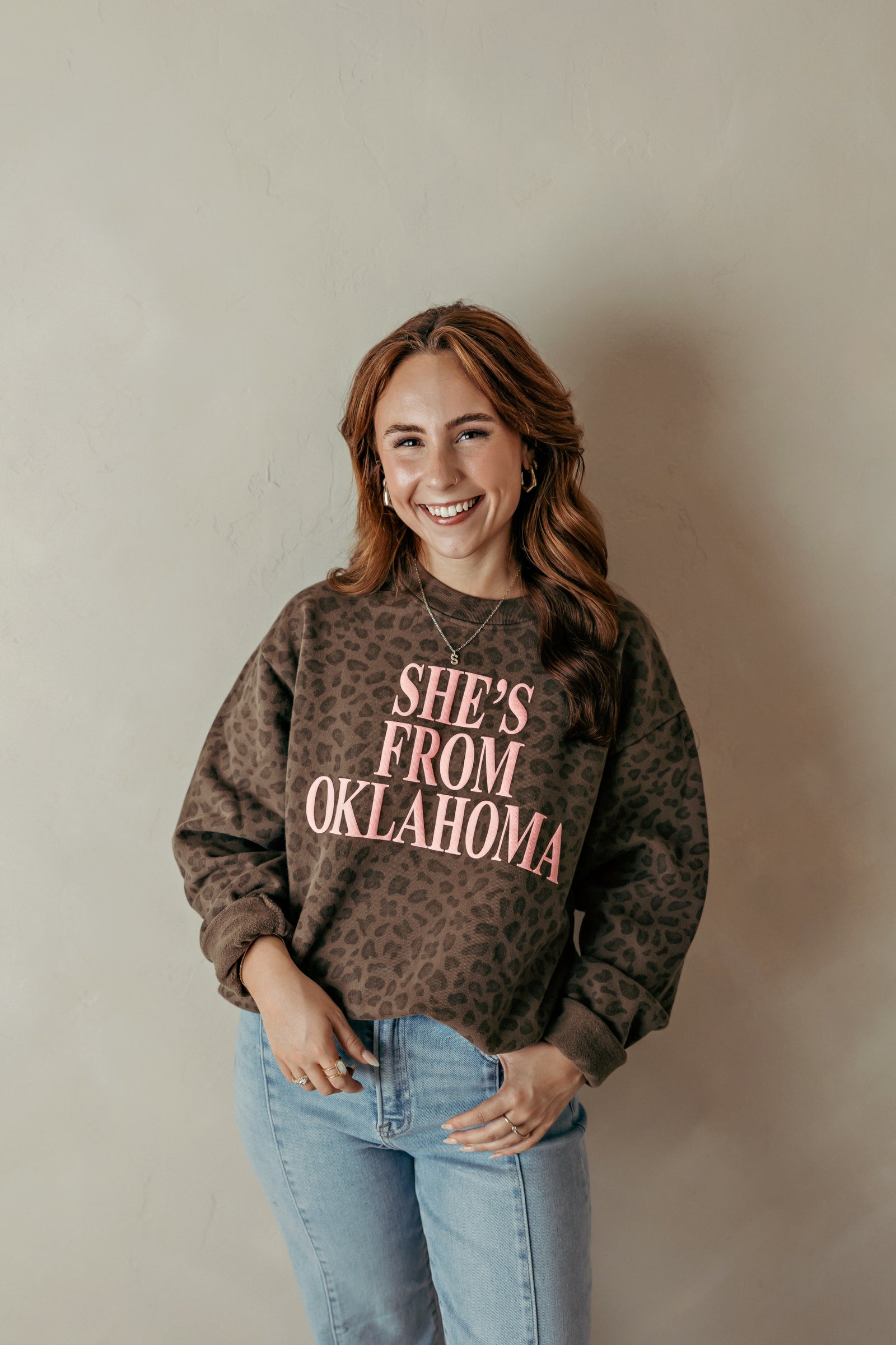 She's From Oklahoma Leopard Sweatshirt