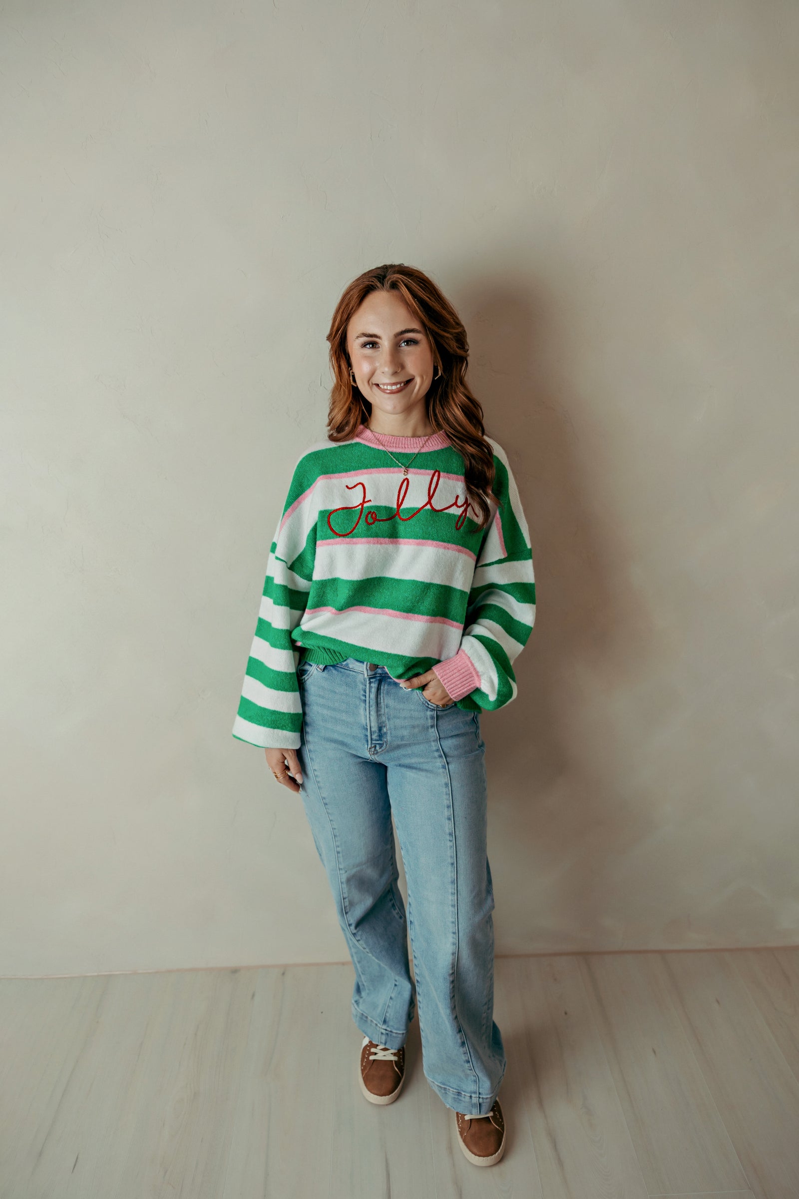 Jolly Green And White Stripe Relaxed Sweater