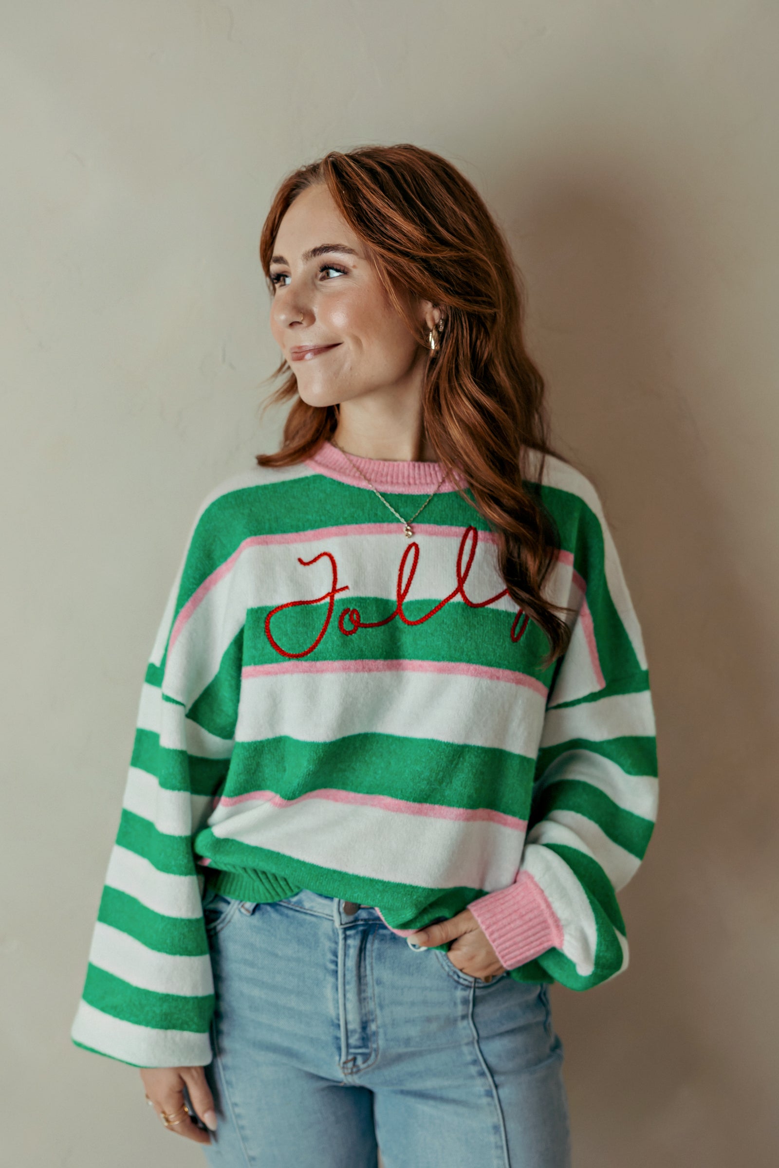 Jolly Green And White Stripe Relaxed Sweater