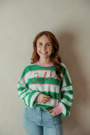 Jolly Green And White Stripe Relaxed Sweater