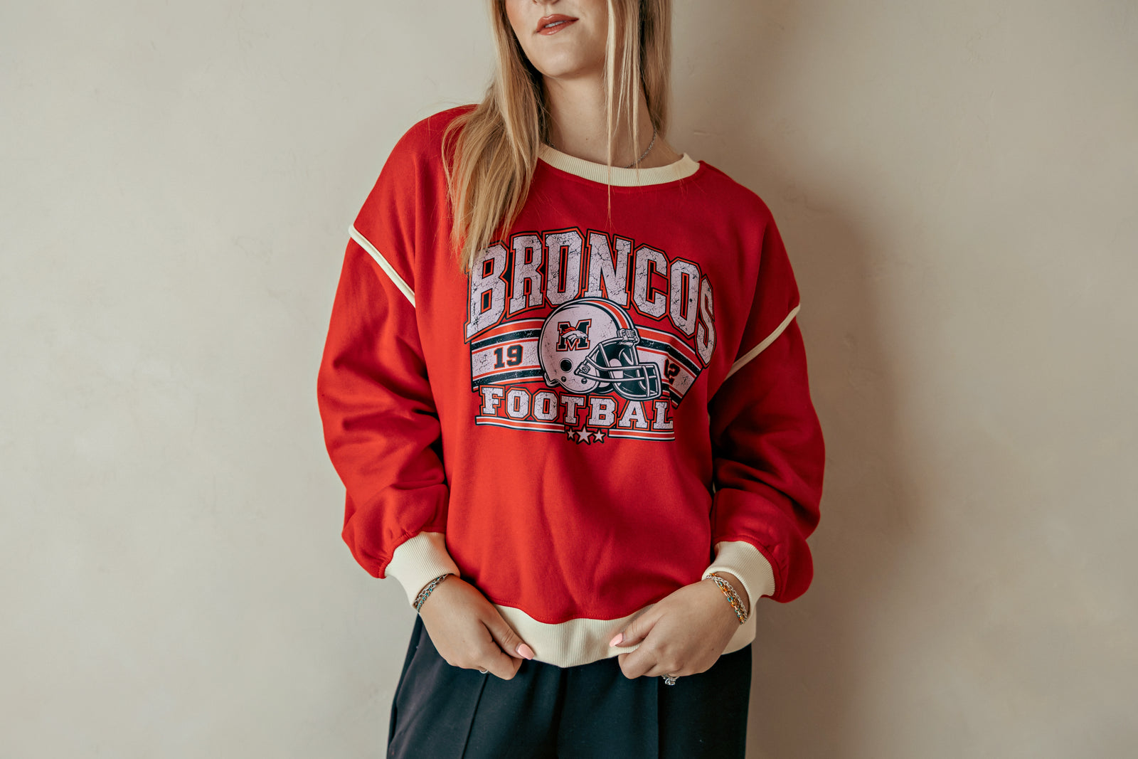 Broncos Vintage Football Helmet Sweatshirt Ruby