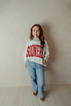 Gray OU Sooners Tall Boy Mock Neck Sweatshirt