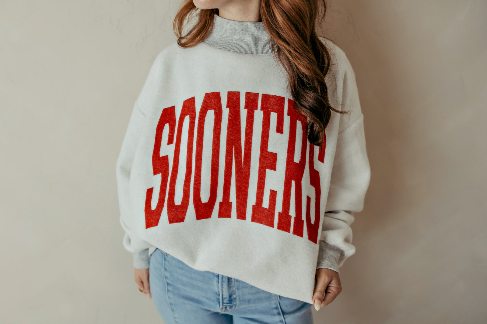 Gray OU Sooners Tall Boy Mock Neck Sweatshirt