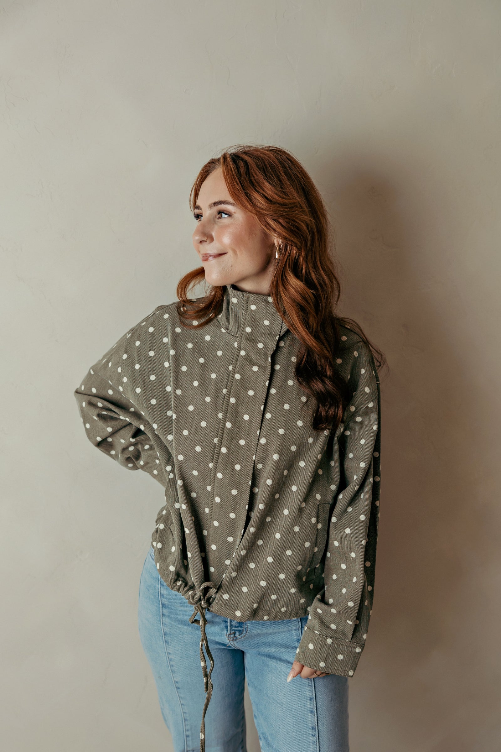 Olive Green Denim Polka Dot Jacket