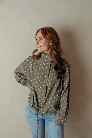 Olive Green Denim Polka Dot Jacket